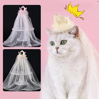 Mesh Pailletten Gefälschte Perle Haustier Hund Katze Krone Kopfschmuck Schleier Fotografie Prop