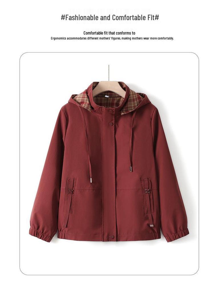 Mom's Casual Fashion Hooded Jacket - Stylish Short Trench for Middle-Aged and Elderly Women