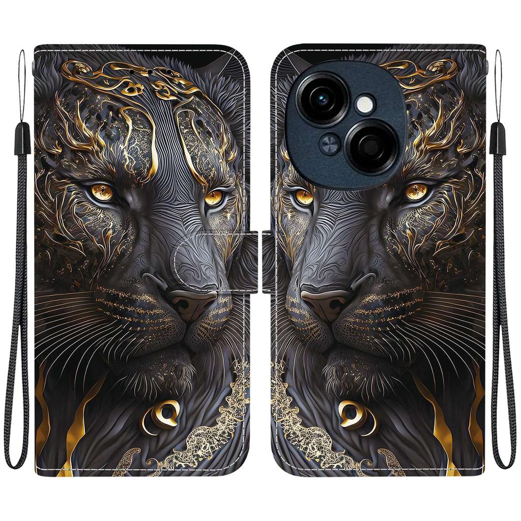 Handmade PU Leather Flip Case for Tecno Pop 9 Pro Anti-Slip Shockproof Cover with Wrist Strap & Heart/Rose Cat Designs