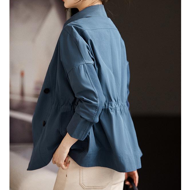 Textured tooling, short trench coat, waist short coat, women's fashion drape, small women's clothing