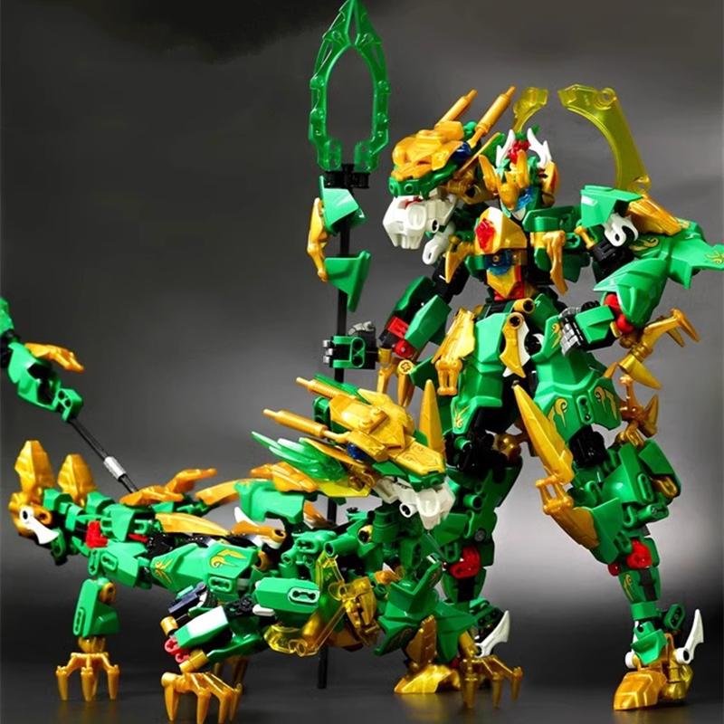 Transforming Robot Building Blocks Chinese Mythical Beast Model CyanDragon White Tiger Rosefinch Figure Children's Assembly Toy