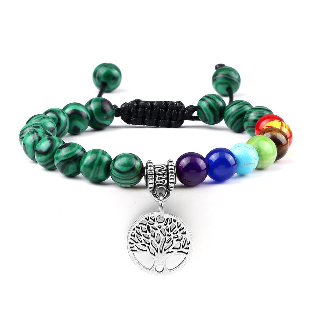 Tree of Life Pendant Woven Bracelet with Tiger Eye Matte Stone Beads - European & American Fashion