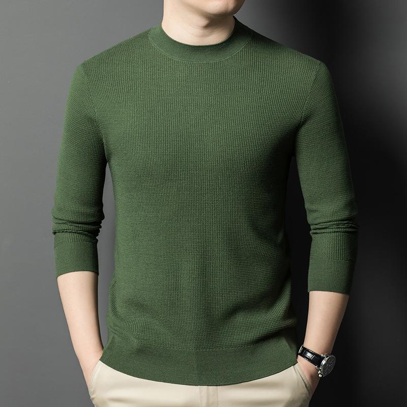 Autumn And Winter Waffle Jacquard Knitted Sweater Men'S Semi-Turtleneck Solid Color Thickened Bottoming Sweater Middle-Aged Sweater Men'S Clothing