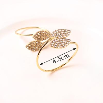 4 Pcs Gold Napkin Ring Leaf Rhinestone Napkin Buckles Napkin Holder for Wedding Christmas Party Dinner Table Decoration
