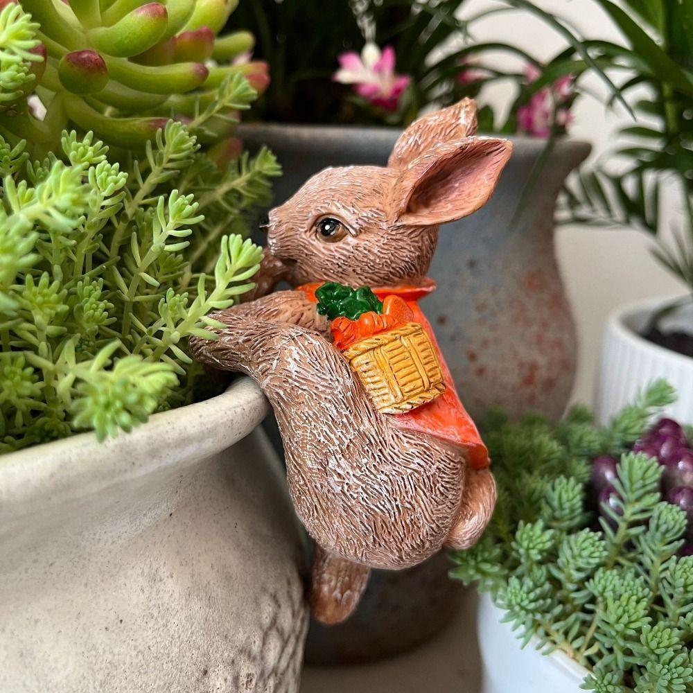 Adorable Rabbit Flower Pot Hanger Resin Bunny Statue Climbing Bunny Figurine  Lawn Patio
