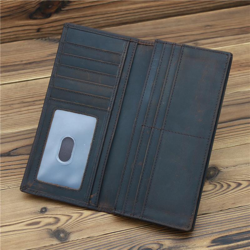 Crazy Horse Leather Men's Long Wallet, Two Fold Genuine Leather, Pure Top Layer Cowhide Wallet, Retro Wallet