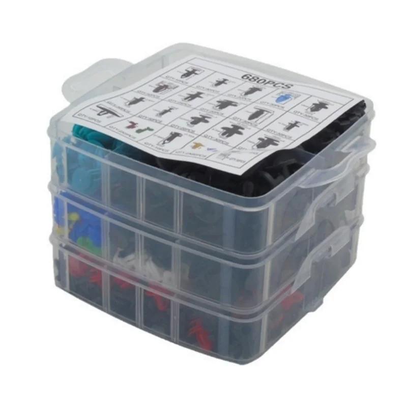 725 680PCS Boxed Clips Universal Bumper Screws Repair Rivets Fastener Sets Car Retaining Clips Door Trim Plate Retaining Clips