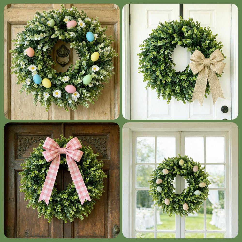 2pcs 20cm Artificial Eucalyptu Wreaths Spring Summer Round Faux Greenery Wreath for Wall Window Rustic Home Outdoor Indoor Decor
