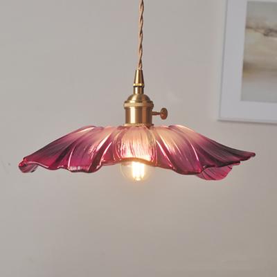 Lampa wisząca w kształcie kwiatu, szklana lampa wisząca z trójkolorową żarówką E27, nowoczesne oświetlenie dekoracyjne do sypialni, jadalni, holu