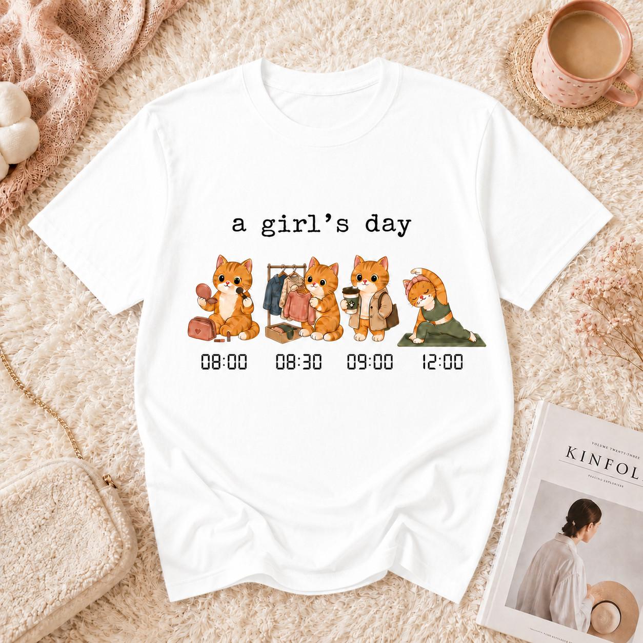 Personalized A Girl s Day Cat T-Shirt, Custom Timeline And Cute Orange Tabby Cat M
