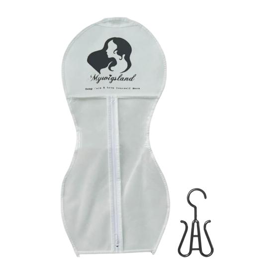 Netkaná taška na uložení paruky s věšákem, držák na příslušenství pro prodlužování vlasů, přenosná cestovní prachotěsná taška na zip, organizér na paruky