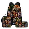 One Piece 15 Inch 3 Pcs Cartoon School Backpack Set Lightweight Bag With Lunch Bag Pencil Case For Boys Girls Grade 1-3 Mochila