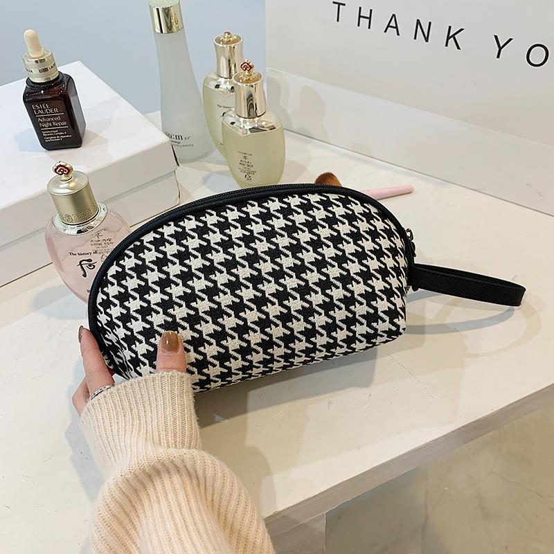 Newest Houndstooth Cosmetic Bag Female Classic Zipper Small Storage Bag Casual Portable Mini Makeup Canvas Bag