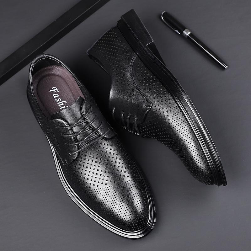 Hollow Leather Shoes Men's Summer Business Dress Men's Shoes Leather Breathable Men's Leather Sandals Lace-up Hole Sandals