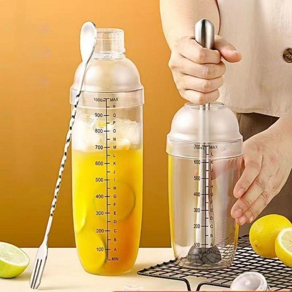 500/700/1000ml Cocktail-Mixbecher BPA-frei Tragbarer Getränke-Hand-Shake-Mixer Transparente Skala Auslaufsicherer Shake-Becher Stößel-Set