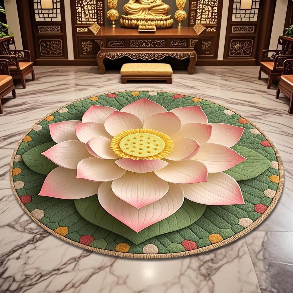 

Modern Lotus Pattern Round Carpet Lint-free Decoration Home Living Room Rug Antiskid Soft Room Decor Chair Mat Easy Cleaning 120cm