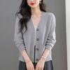 2025 Herbst Damen Eleganter V-Ausschnitt Einreihiger Strick-Cardigan Pullover Mantel mit Taschen.