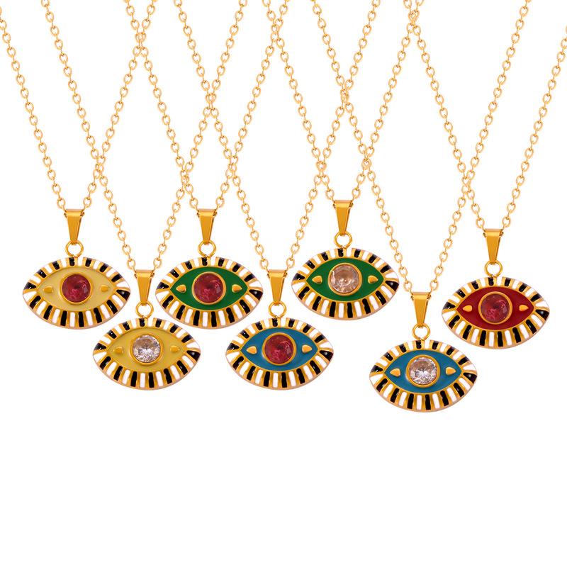 Bohemian Devil's Eye Pendant Necklace in Enamel & Titanium Steel with Rhinestones for Women