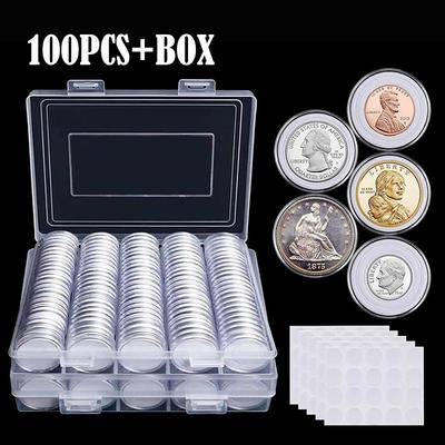 100PCS/set Coin Capsules Round Plastic Coin Collection Box Coin Storage Box Coin Protection Box Thanksgiving Gift Black/White