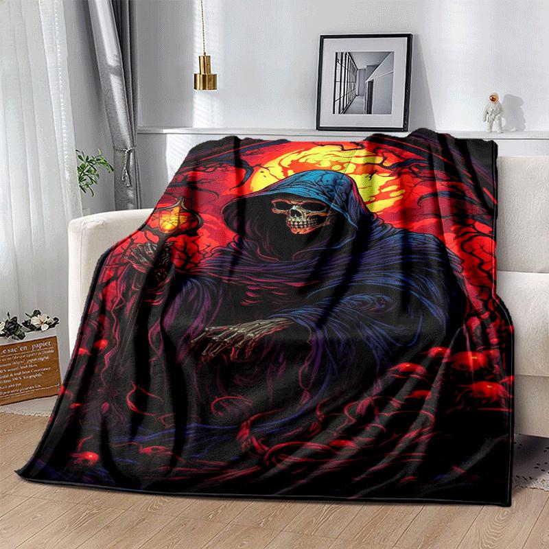 1pc Skeleton Printing Lightweight Flannel Blanket, Comfortable and Warm Blanket, for Camping Sofa Bed and Couch Office, Gift