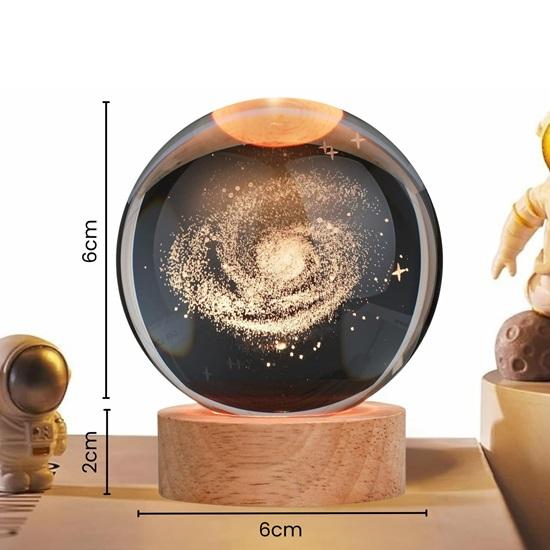 3D Galaxy Crystal Ball  Engraved Night Light USB Power LED Wooden Base Crystal for Home Decoration  Girls(Warm White) (Galaxy)
