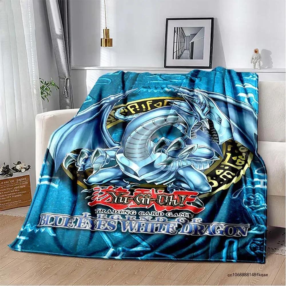 Anime Yu Gi Oh Card Yugioh Throw Blanket Blue Eyes White Dragon Anime Cartoon Soft Plush Blanket Bedroom Bedspread Home Decor