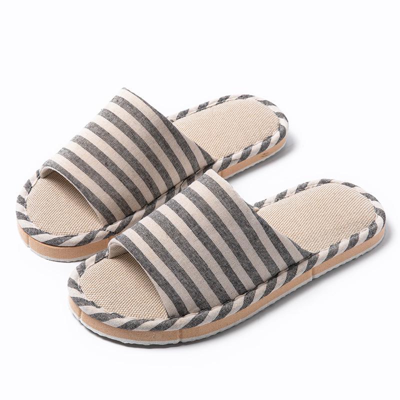

Унисекс Хлопково-Льняные Нескользящие Домашние Тапочки - Льняная Ткань для Всех Сезонов 42-43 (fits 41 and 42) черный серый
