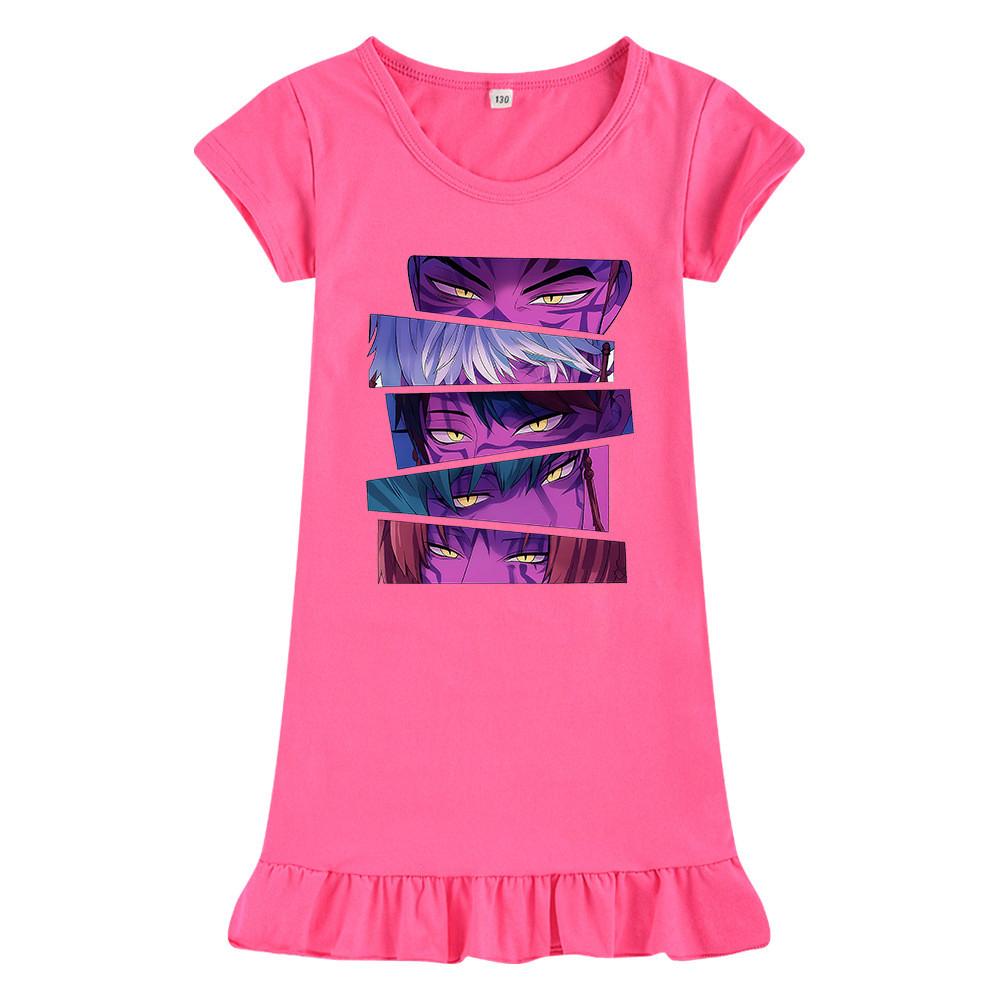 M1215 Kids Girls Sajaboys Kpop Rumi Zoey Mira Print Short Sleeves Ruffle Dress
