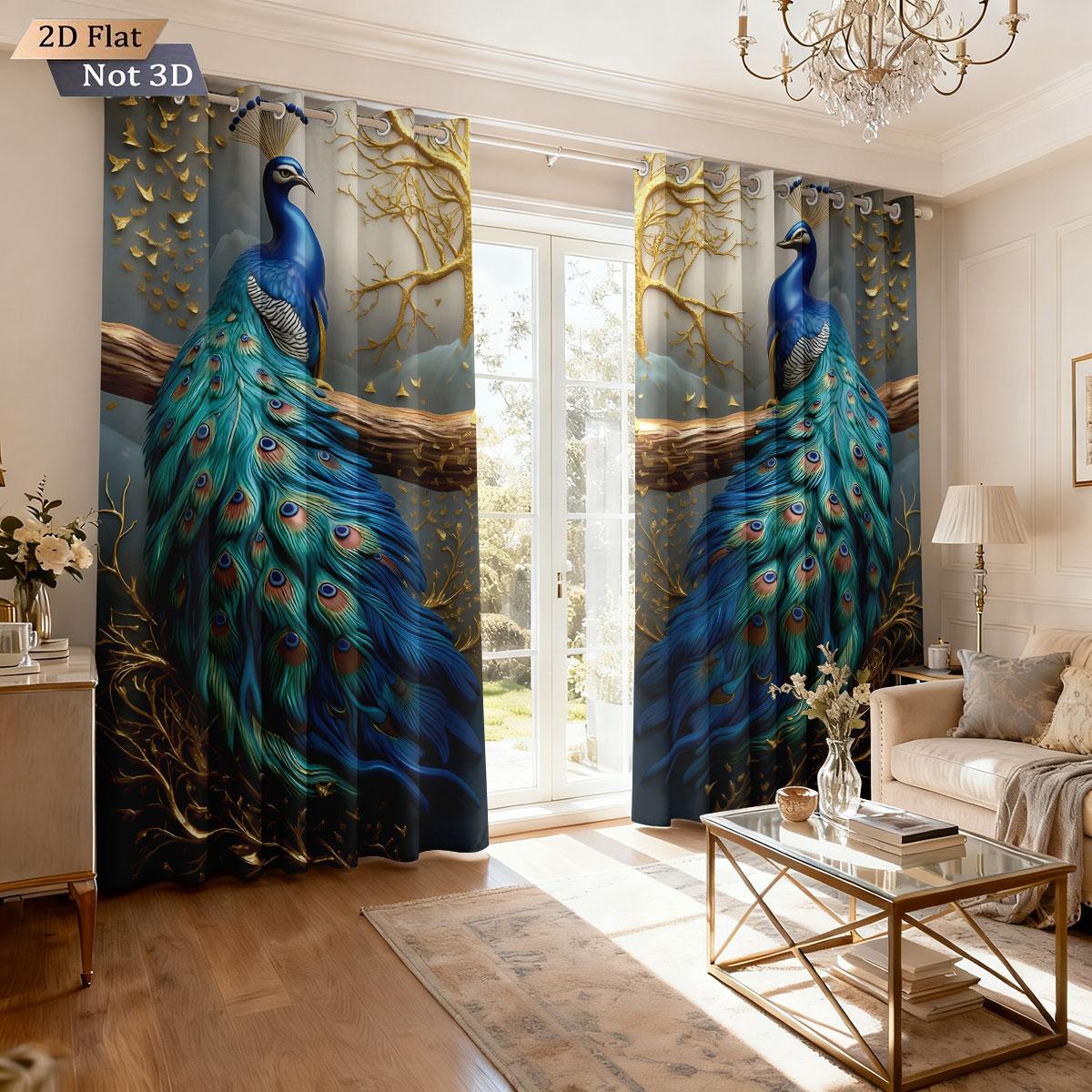 

2pcs imitation three-dimensional peacock animal print perforated blackout curtains multi size living room insulation decoration 100*130 HOOK 1pcs