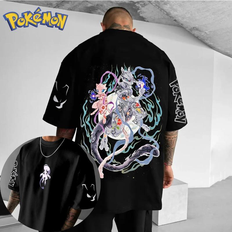 

Pokémon Anime Mewtwo Painted Double-sided Printed Short Sleeved T-shirt for Men and Women Summer New Harajuku Loose Casual Top 3XL