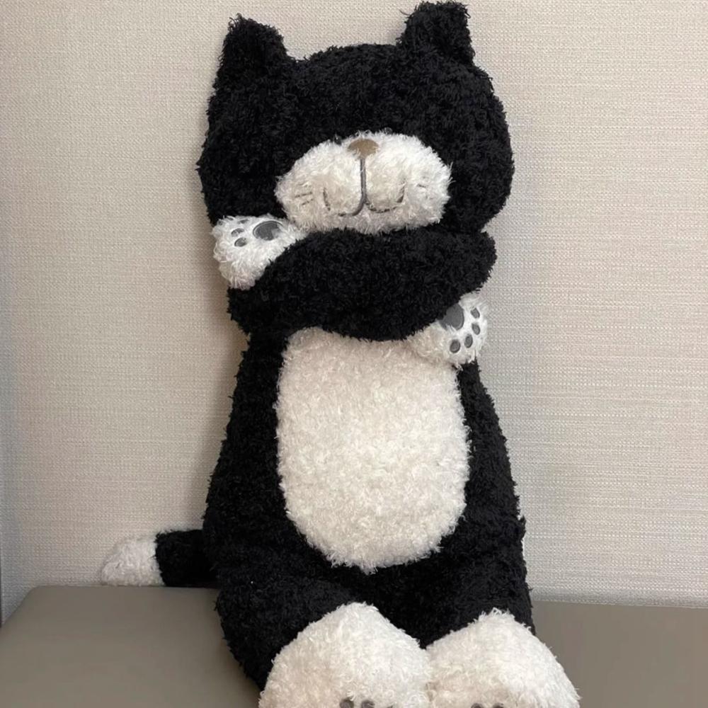 50CM Tea Rice Cat Plush Toy Black And White Splicing Plush Kawaii Cat Sleeping Leg Doll Festival Gift For Children Birthday Gift