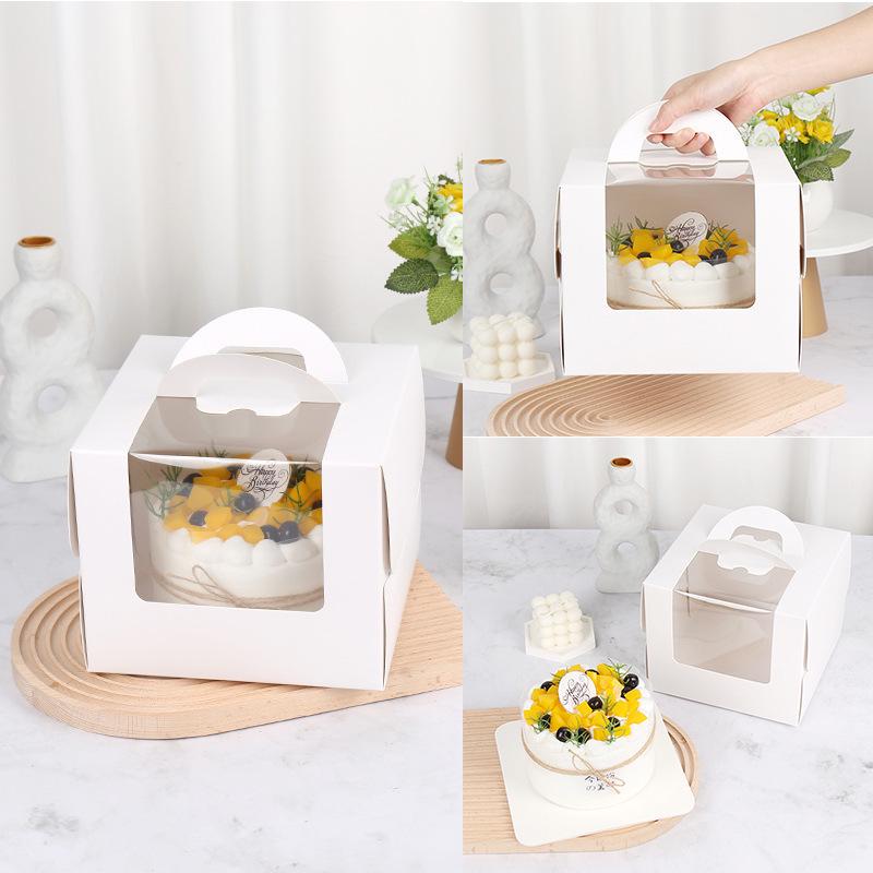 White Windowed Birthday Cake Box (3-8 inches) - Handheld Baking Packaging