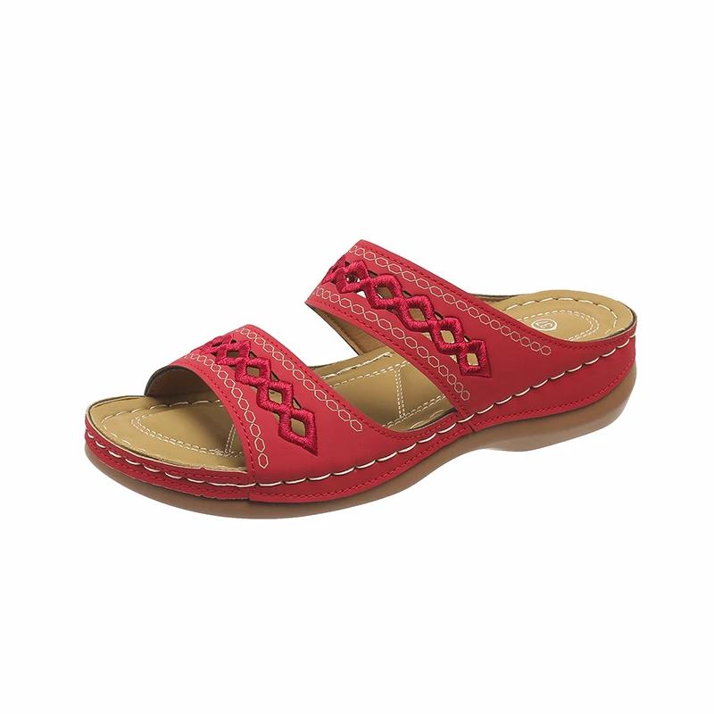 

2024 летние женские босоножки на танкетке, ортопедические сандалии премиум-класса с открытым носком, винтажная Нескользящая повседневная женская обувь на платформе в стиле ретро 38 красный