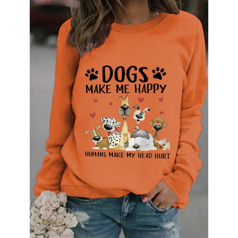 Pulovere de damă casual cu mânecă lungă și gât rotund, cu imprimeu de câine, toamnă-iarnă, europene americane transfrontaliere