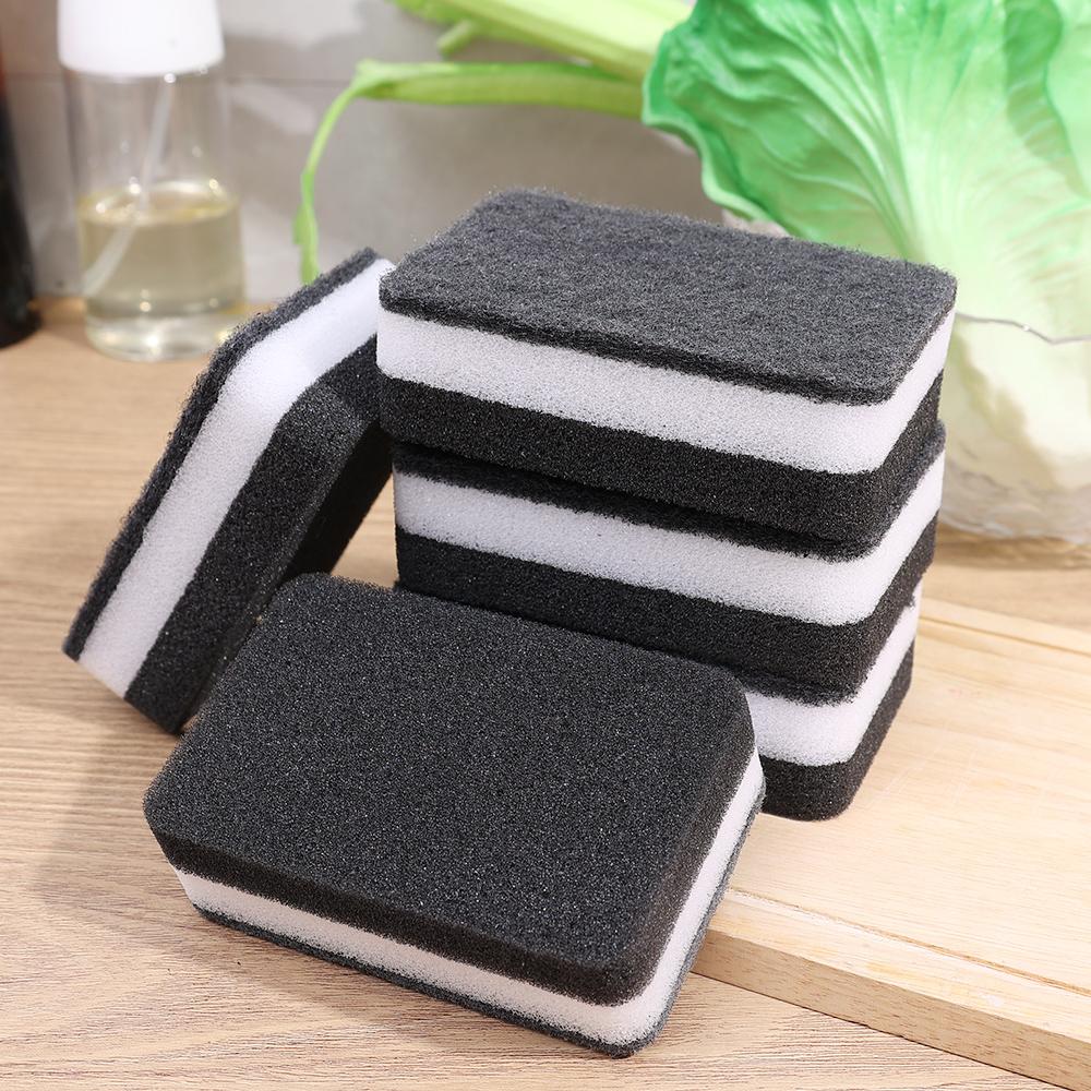 Thickened Double-sided Dishwashing Sponge Black Sandwiched White Stain Removal Scouring Cloth Cleaning of Pots Bowls Sinks Rag