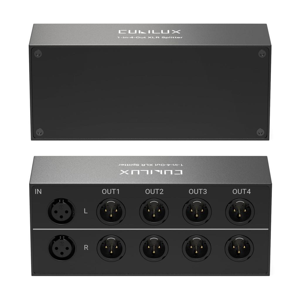 Cubilux XLR Stereo Audio Passive 1 Input to 4 Outputs XLR Balanced Audio 1 In 4 Out 4 Channel Splitter Box 4-Way Splitter, (Female) (Male) Converter,