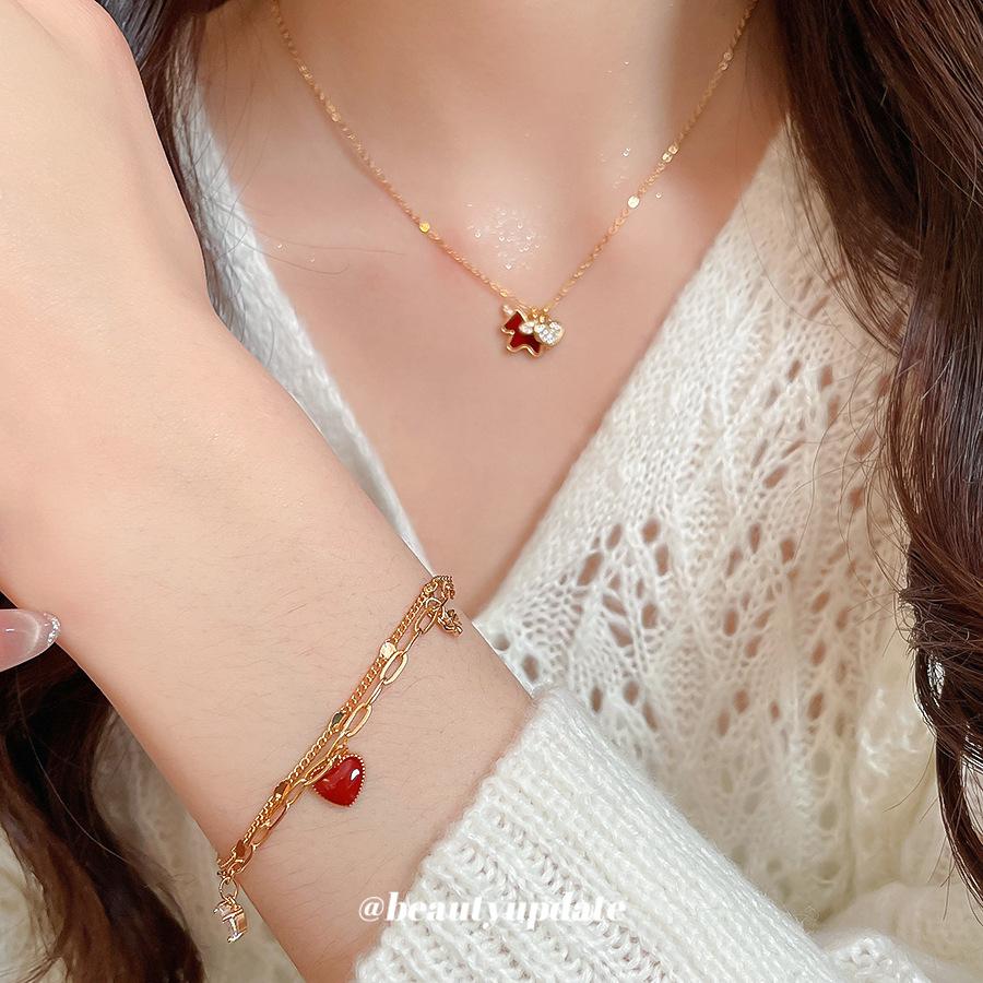 Zircon pony necklace bracelet natal year daily versatile jewelry set light luxury jewelry