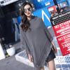 2023 Women's Hooded Tassel Cape Shawl - Plus Size, Solid Color, Loose Fit