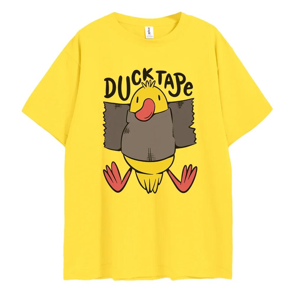 2024 Summer New Men's 100% Cotton Duckling English Letter Print High Quality Casual Street Gym Fashion Round Neck Top S-4XL