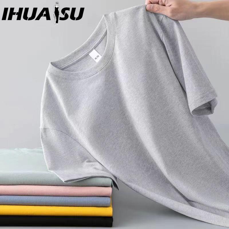 IHUASU Bavlněné tričko s krátkým rukávem Pánská móda Košile s volným polovičním rukávem Košile s potiskem