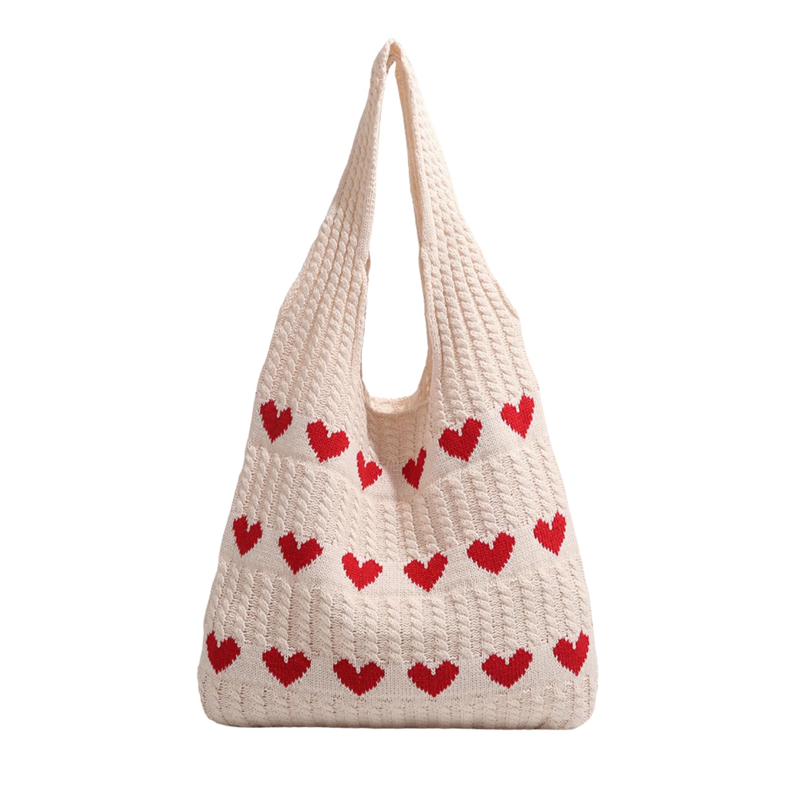 [ideamall] Knitted Heart Tote Bag, Cute, Korean Style, Crocheted (White)