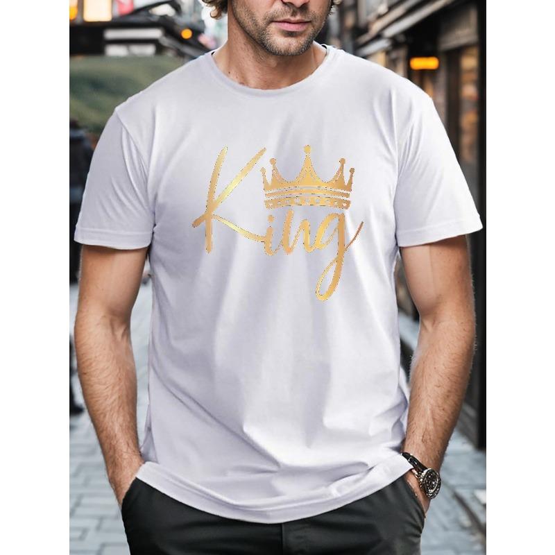 Camiseta para Hombre Tallas Grandes Corona de Rey Arrugada, Cuello Redondo, Manga Corta, Corte Regular, Verano
