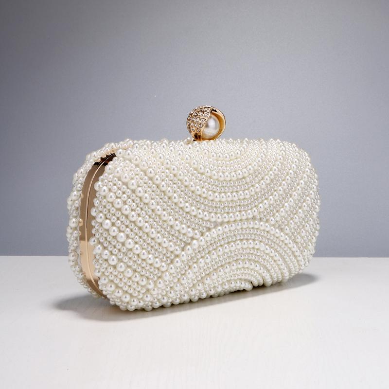 Beading Women Evening Bags Vintage Small Chain Shoulder Handbags Pearl Diamonds Metal Ladies Clutch Handbags