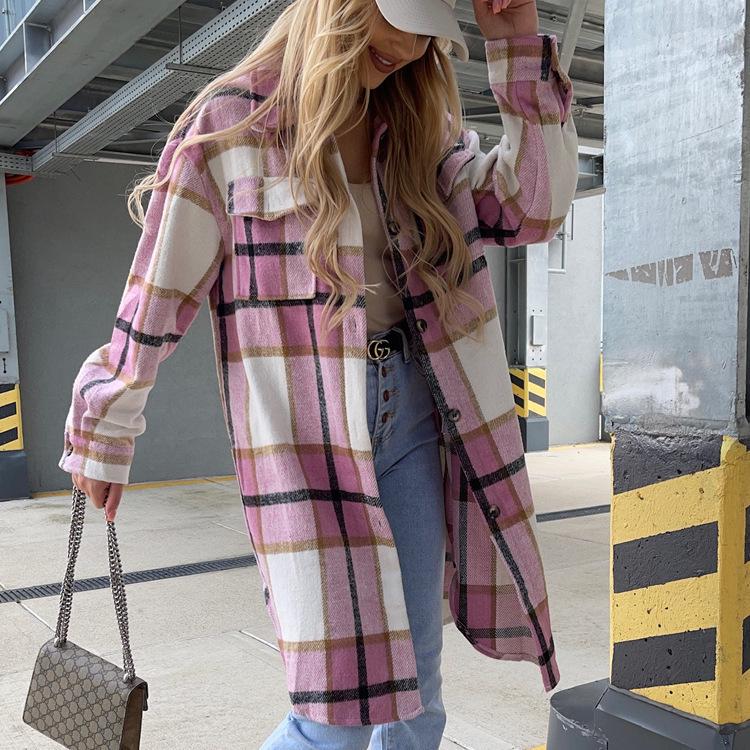 2022 Autumn/Winter Women's European & American Plaid Long-Sleeved Loose Shirt Jacket