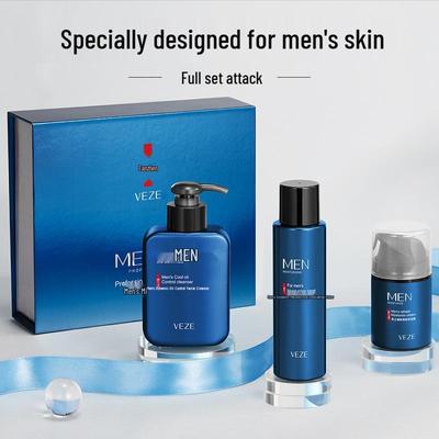 Fanzhen Herren-Pflegeset: Ölkontrollierendes Gesichtsreiniger, Feuchtigkeitsspendende Gesichtscreme, Feuchtigkeitsspendende Reinigungscreme und Erfrischendes Gesichtswasser.
