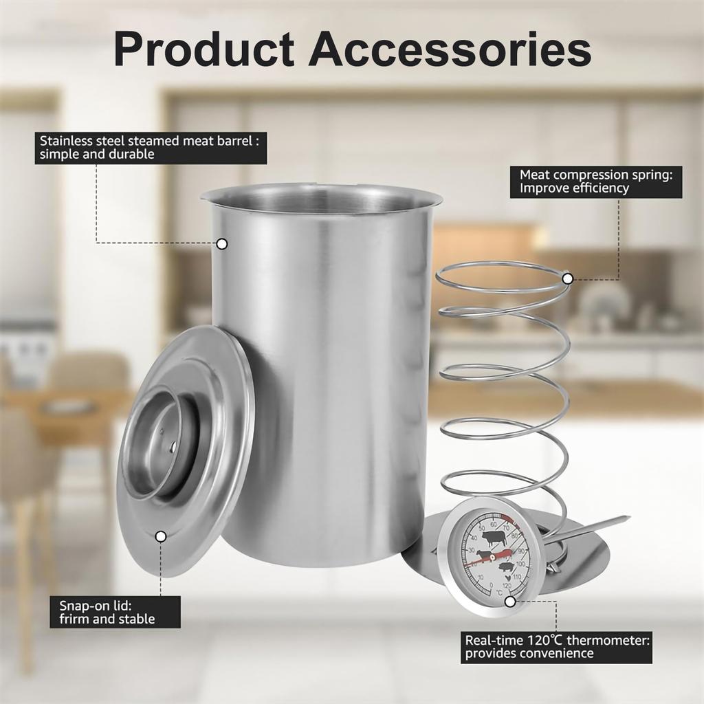 Stainless Steel Ham Maker Meat Press Cooker Deli Meat Press Mold with Thermometer for Pork Poultry Cooking Kitchen Accessories