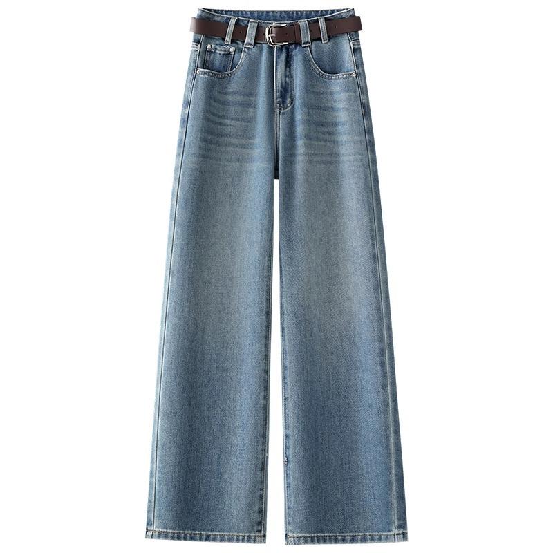 Women's Light Wide-Leg Jeans: Spring/Autumn 2025, Loose, Slimming, Trendy, Petite Nine-Point Straight-Leg Pants