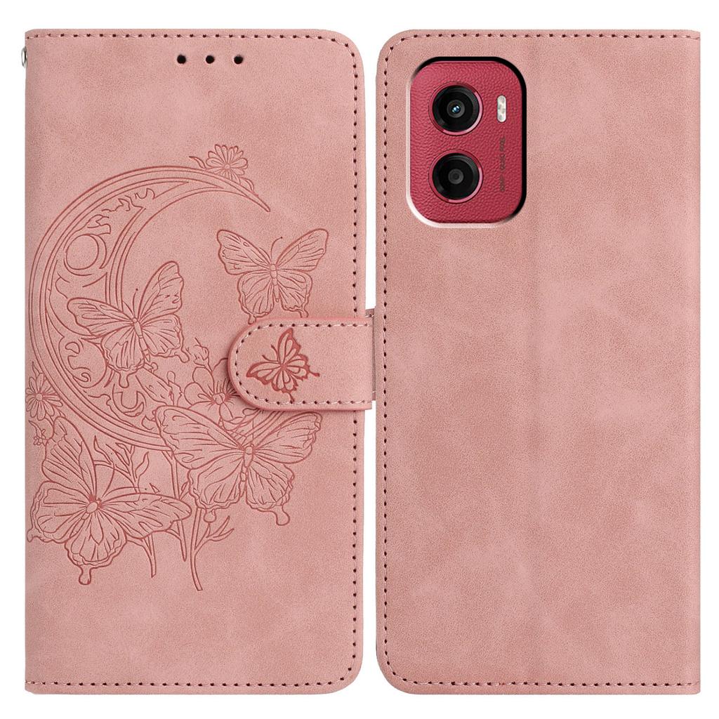 For Motorola Moto G05 4G/E15 4G Case Butterfly Flower Imprinted PU Leather Wallet Stand Phone Cover