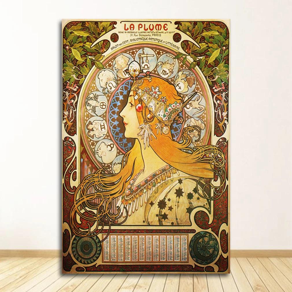 Vintage Alphonse Mucha Classic Artwork Nouveau Art Poster and Prints Canvas Painting Wall Art Pictures for Home Room Decor