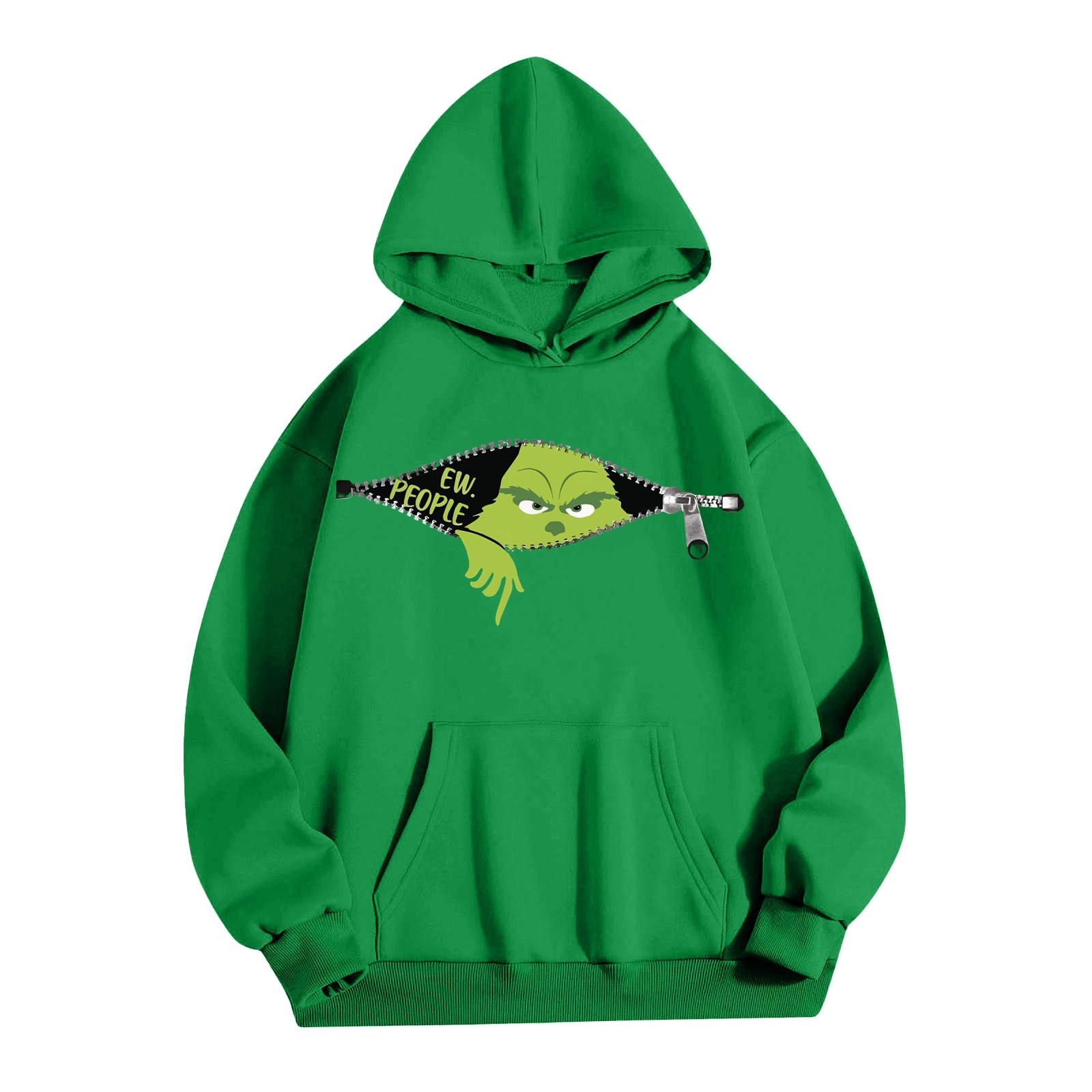 

Жіночий модний легкий жіночий пуловер з довгими рукавами та кишенями, різдвяний графічний худі L зелений